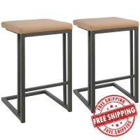Lumisource CS-RMN GY+CAM2 Roman Industrial Counter Stool in Grey and Camel Faux Leather - Set of 2